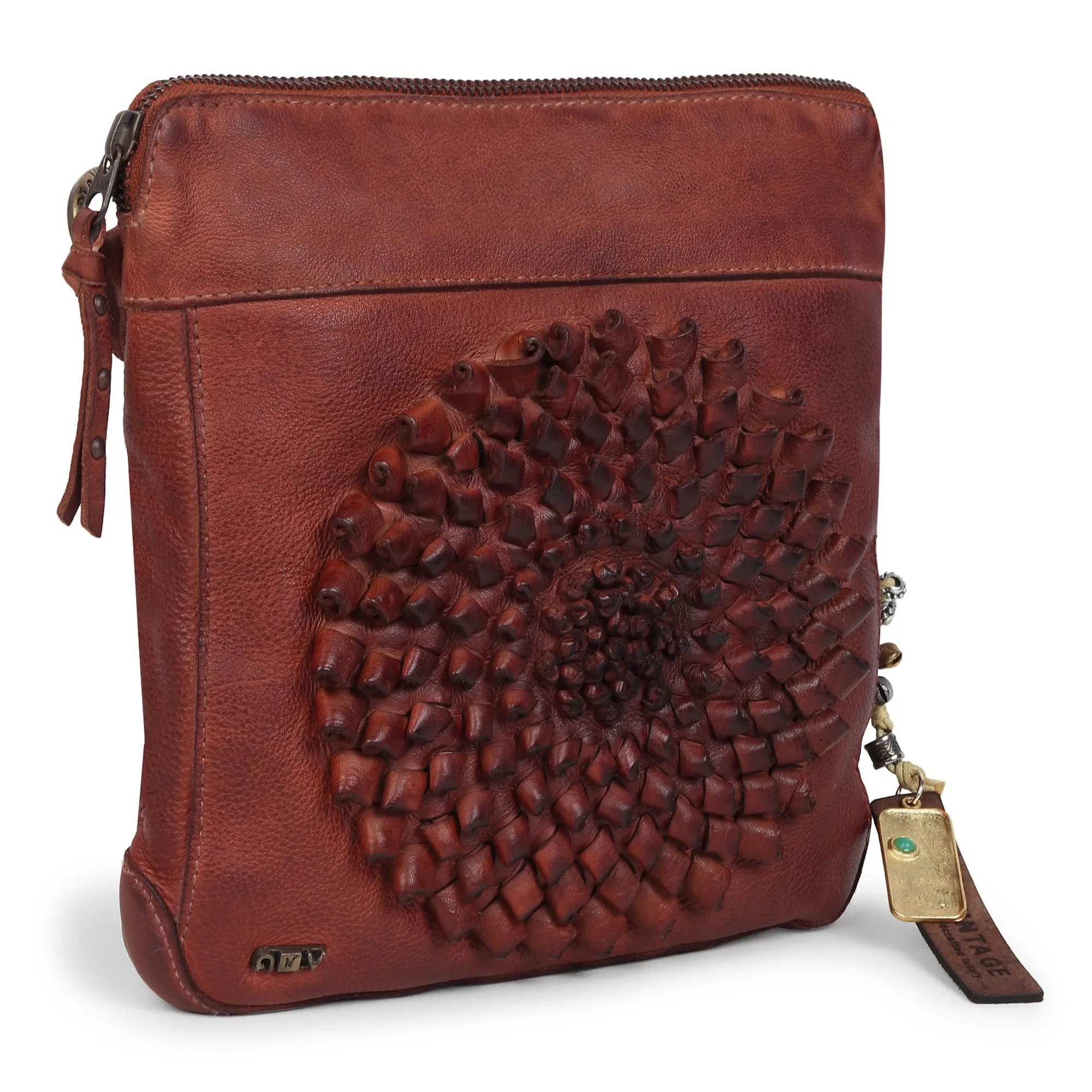 Glory: Navy Leather 3d Woven Flower Mini Crossbody