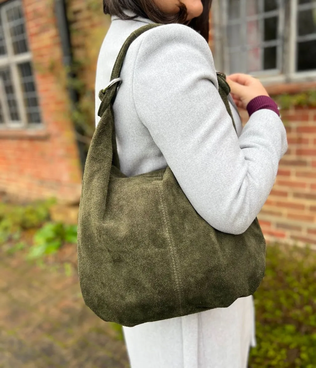 Green Suede Zipped Tote Bag