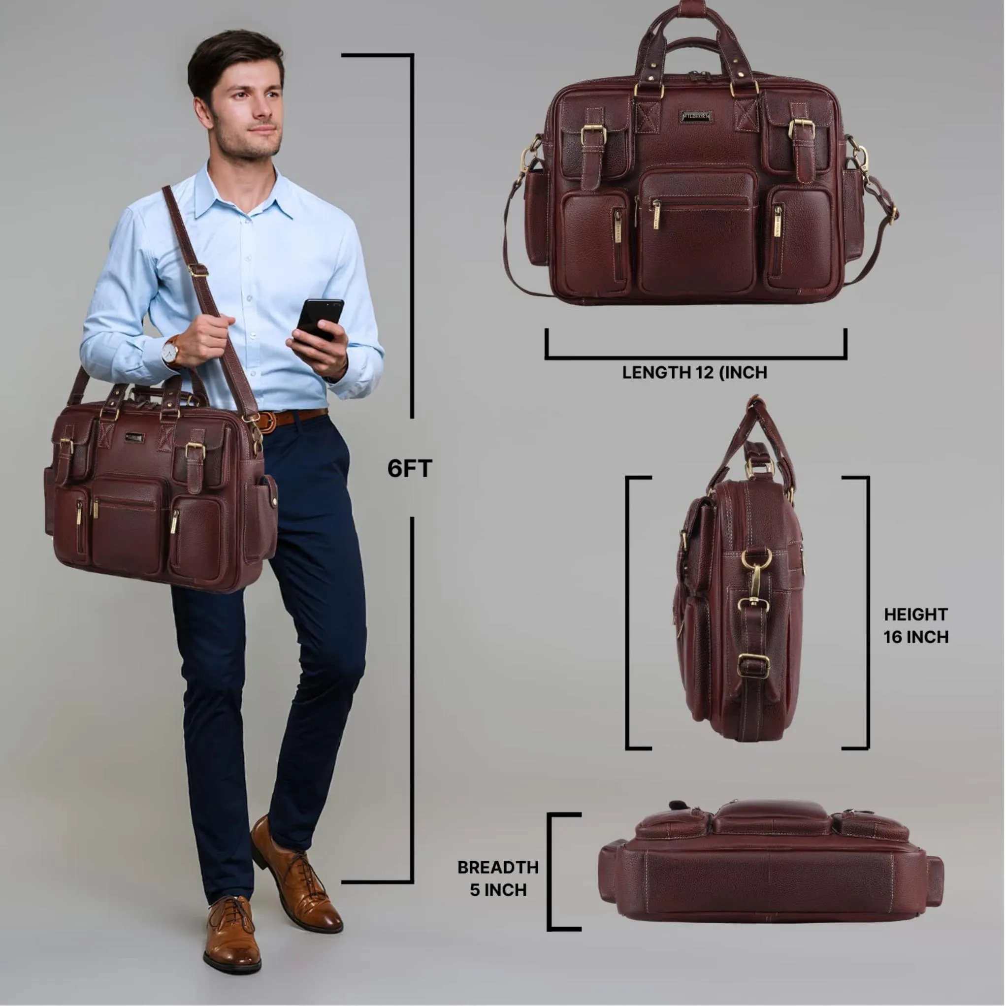 HAMPTON Leather Laptop Messenger Bag for Men