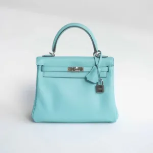 HERMÈS -  KELLY 25 BAG IN LIGHT BLUE SWIFT LEATHER WITH PALLADIUM HARDWARE