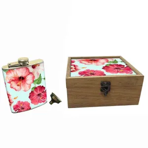 Hip Flask Gift Box -Hip Flask For Women - Hibiscus Flower