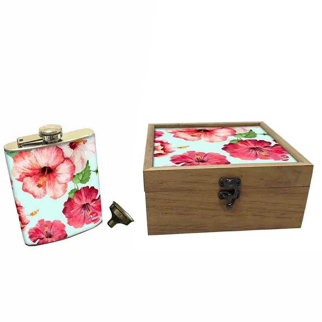 Hip Flask Gift Box -Hip Flask For Women - Hibiscus Flower