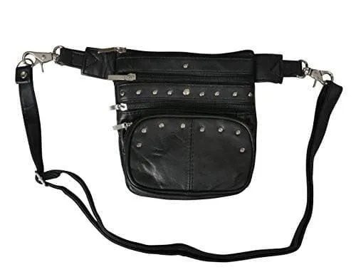 Luxurious Lamb Hip Belt Bag Leather Waist Bag: the Ultimate Black Studded Crossbody Purse for Women and Men - Hip Purse Leather Biker Purse for Ladies - Bayfield Bags