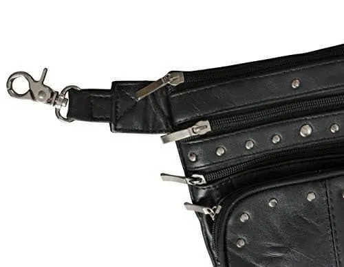 Luxurious Lamb Hip Belt Bag Leather Waist Bag: the Ultimate Black Studded Crossbody Purse for Women and Men - Hip Purse Leather Biker Purse for Ladies - Bayfield Bags