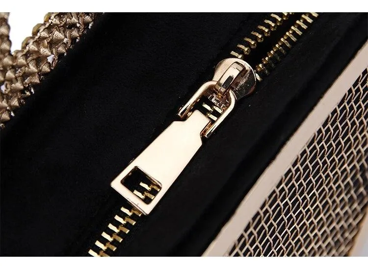 Luxury Stylish Ladies' Heart Shaped Rhinestones Clutch Bag With Metal Shoulder Chain