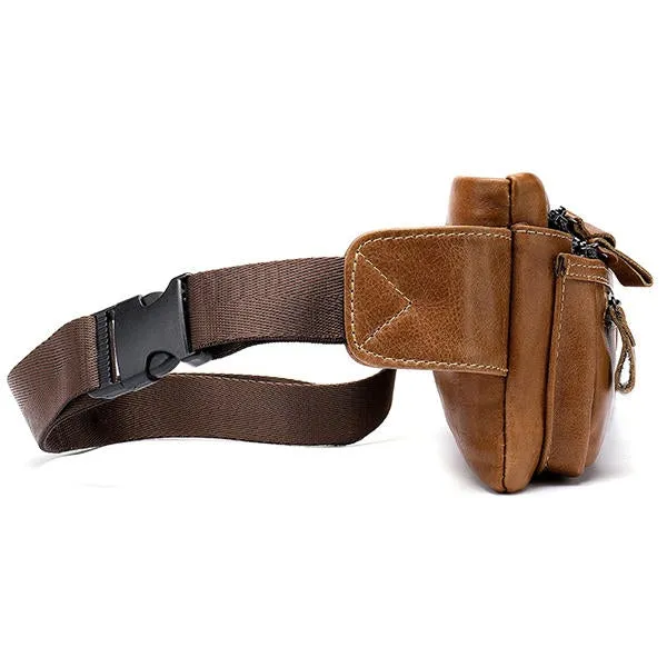 MVA Men Genuine Leather Zipper Casual Waist Bag