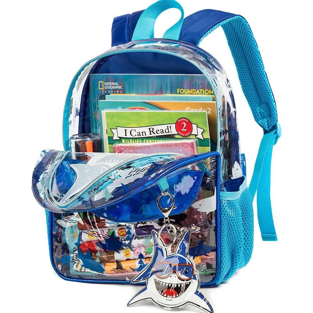 (NET) Shark Backpack Preschool Backpack With Lunch Bag And Pencil Case For Boys / 131015-3