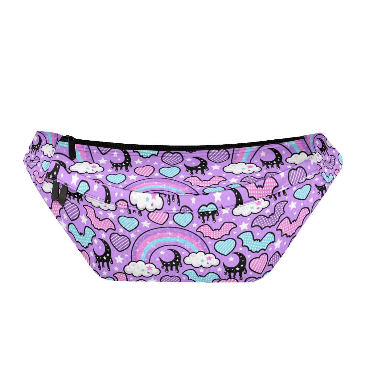 Rainbow Spooky Bats Purple Large Fanny Pack Bag