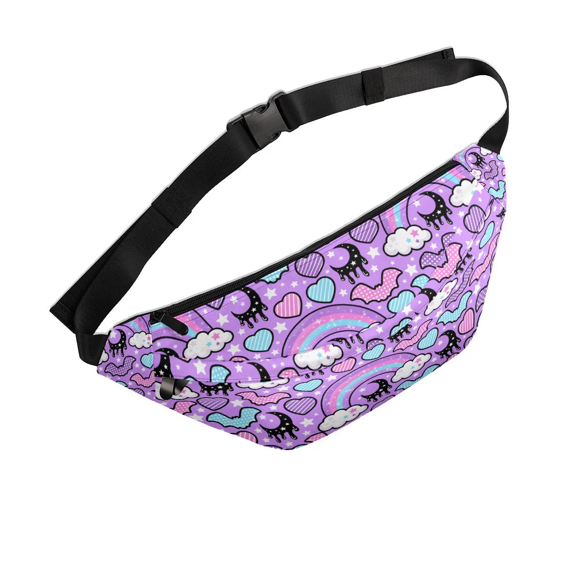 Rainbow Spooky Bats Purple Large Fanny Pack Bag