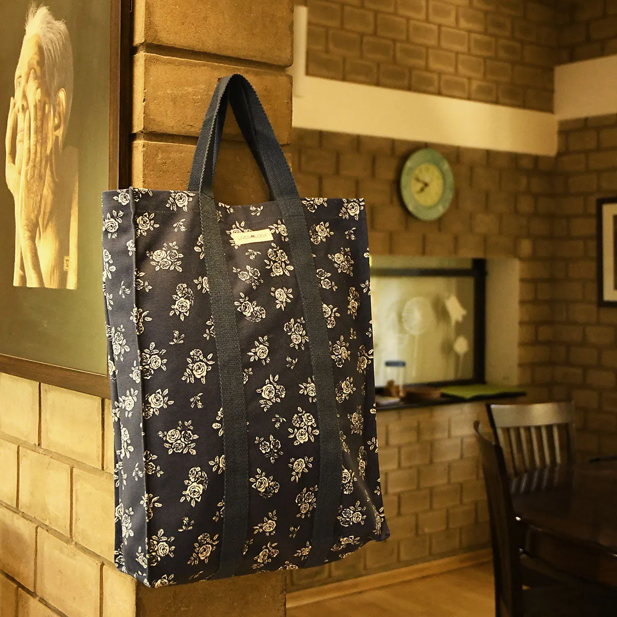 Shopping Bag with Webbing Handle - English Rose - Navy