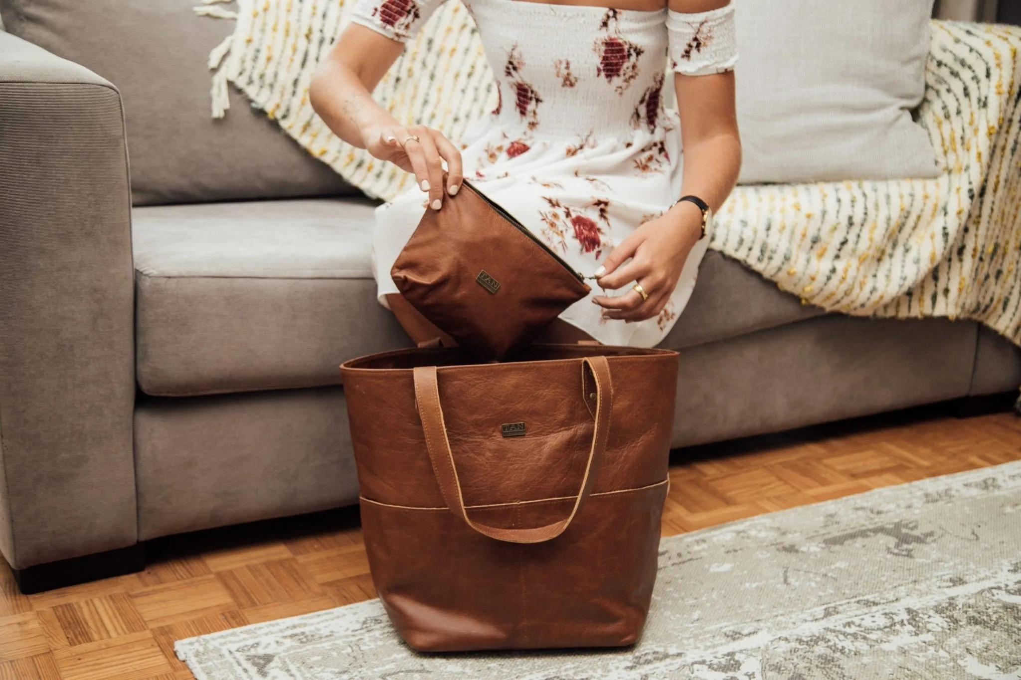 Tan Leather Goods - Emma Leather Handbag | Pecan