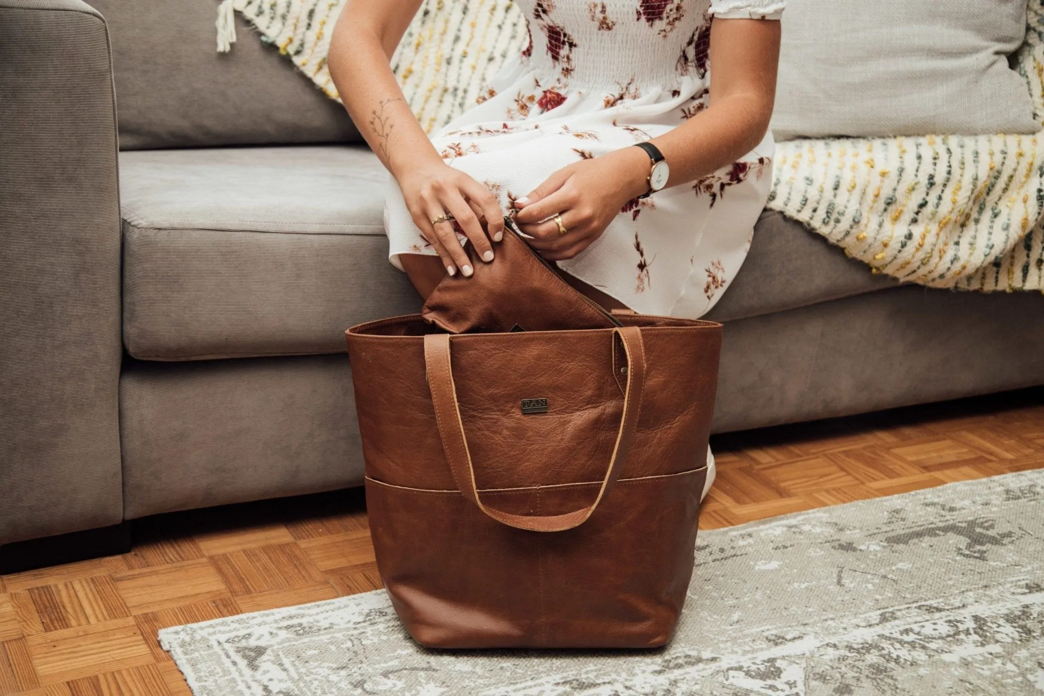 Tan Leather Goods - Emma Leather Handbag | Pecan