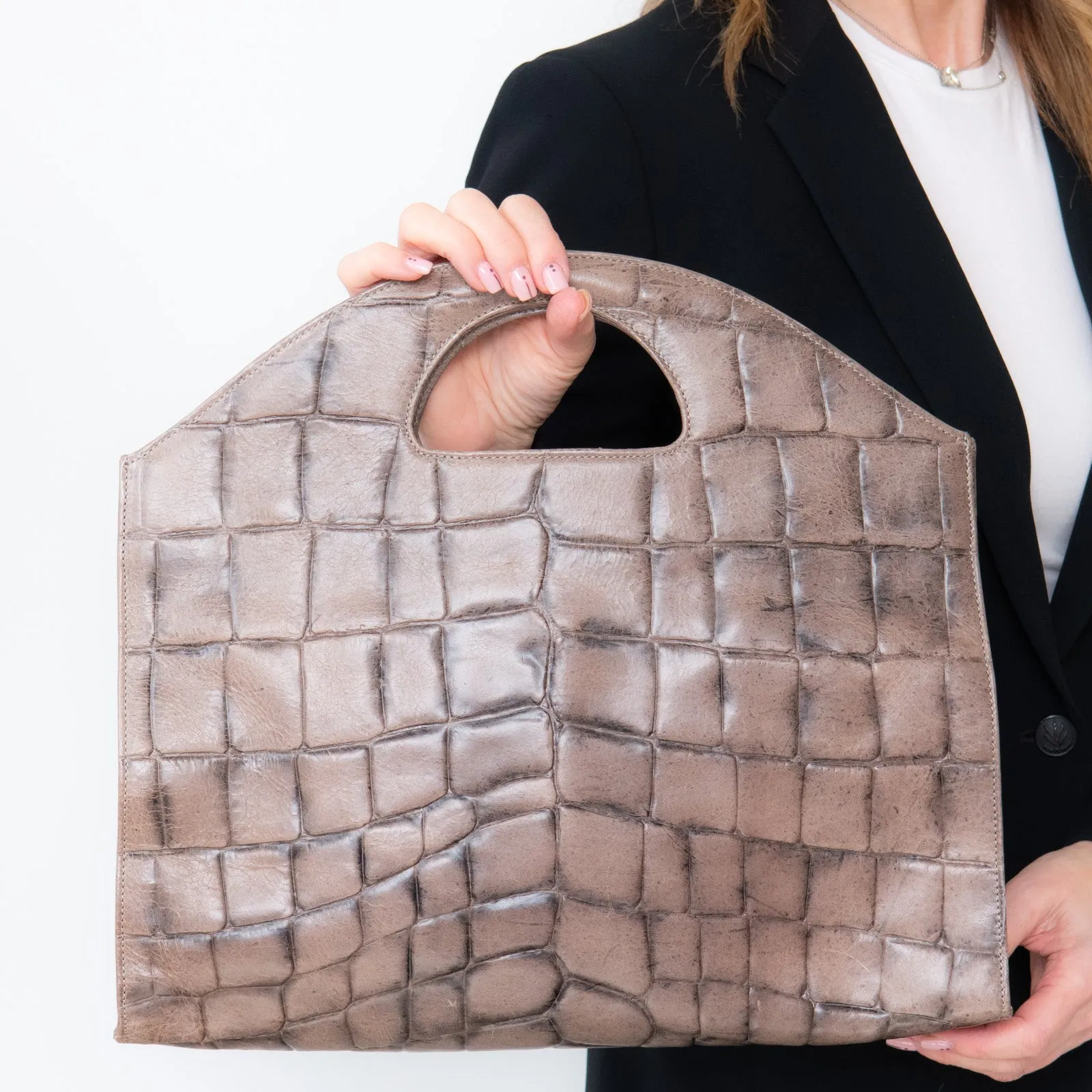 Tissa Fontaneda  Grey Mock Croc Bag