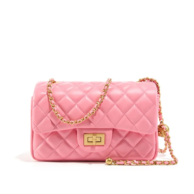 Women Fashion Quilted Sheepskin Chain Strap Cross Body Bag