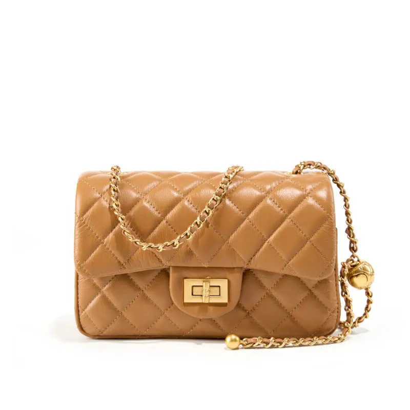 Women Fashion Quilted Sheepskin Chain Strap Cross Body Bag