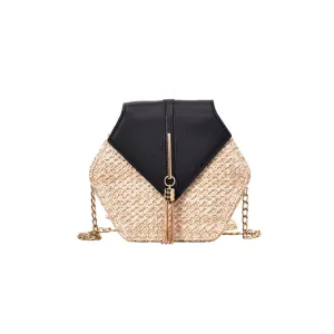 Women Retro Weave Leather Tassel Chain Crossbody  Bag