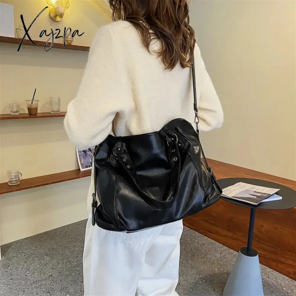 Xajzpa - Large Black Women's Shoulder Bags Big Size Casual Tote Bag Quality Pu Leather Hobos Crossbody Bag Female Travel Shopper Handbag