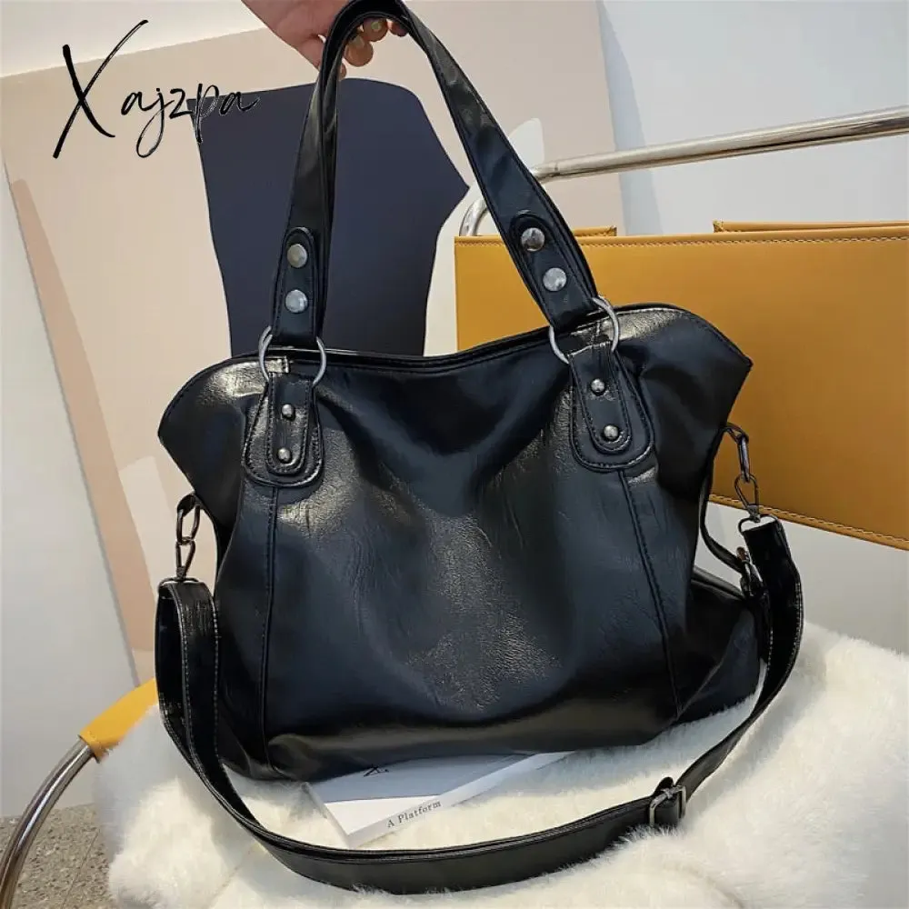 Xajzpa - Large Black Women's Shoulder Bags Big Size Casual Tote Bag Quality Pu Leather Hobos Crossbody Bag Female Travel Shopper Handbag